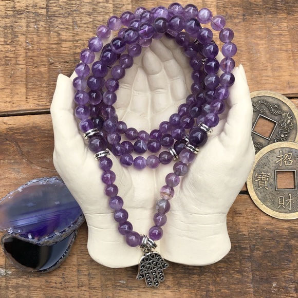 Jewelry - ✨AMETHYST MALA NECKLACE/BRACELET W/HAMSA 6mm✨